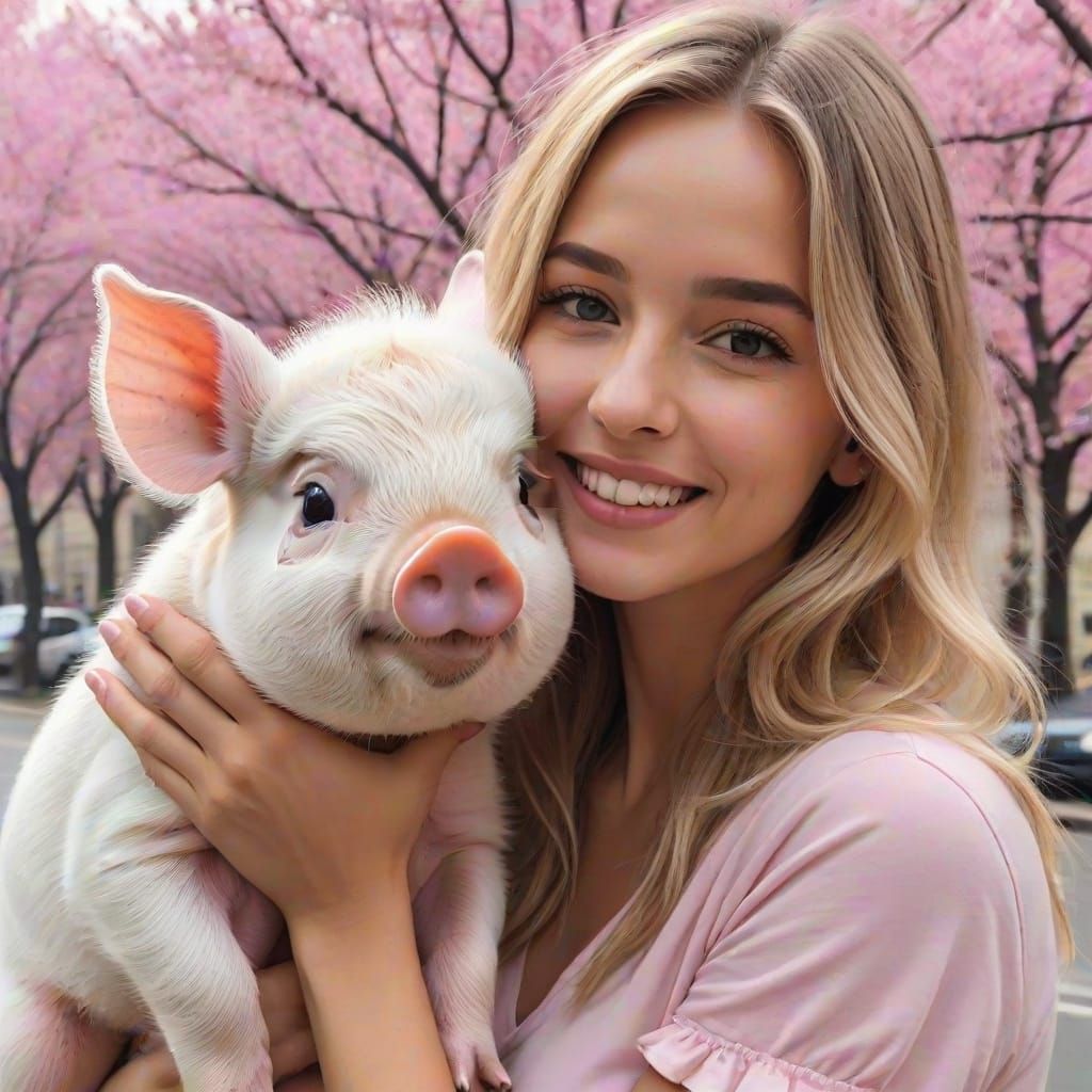 Two Pigs and a Woman with Hearts