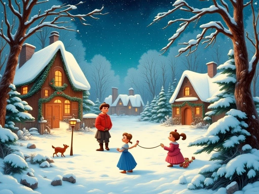 Classic Disney Christmas Scene in Whimsical Style