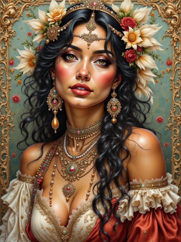Native American Woman in Impressionistic Baroque Style