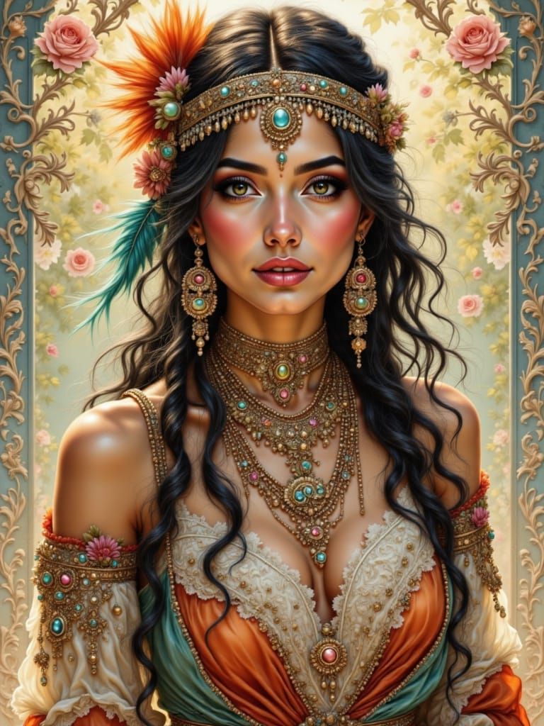 Native American Woman in Ethereal Impressionistic Style