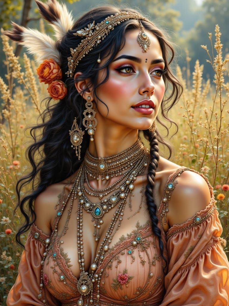 Ethereal Native American Woman in Baroque Style