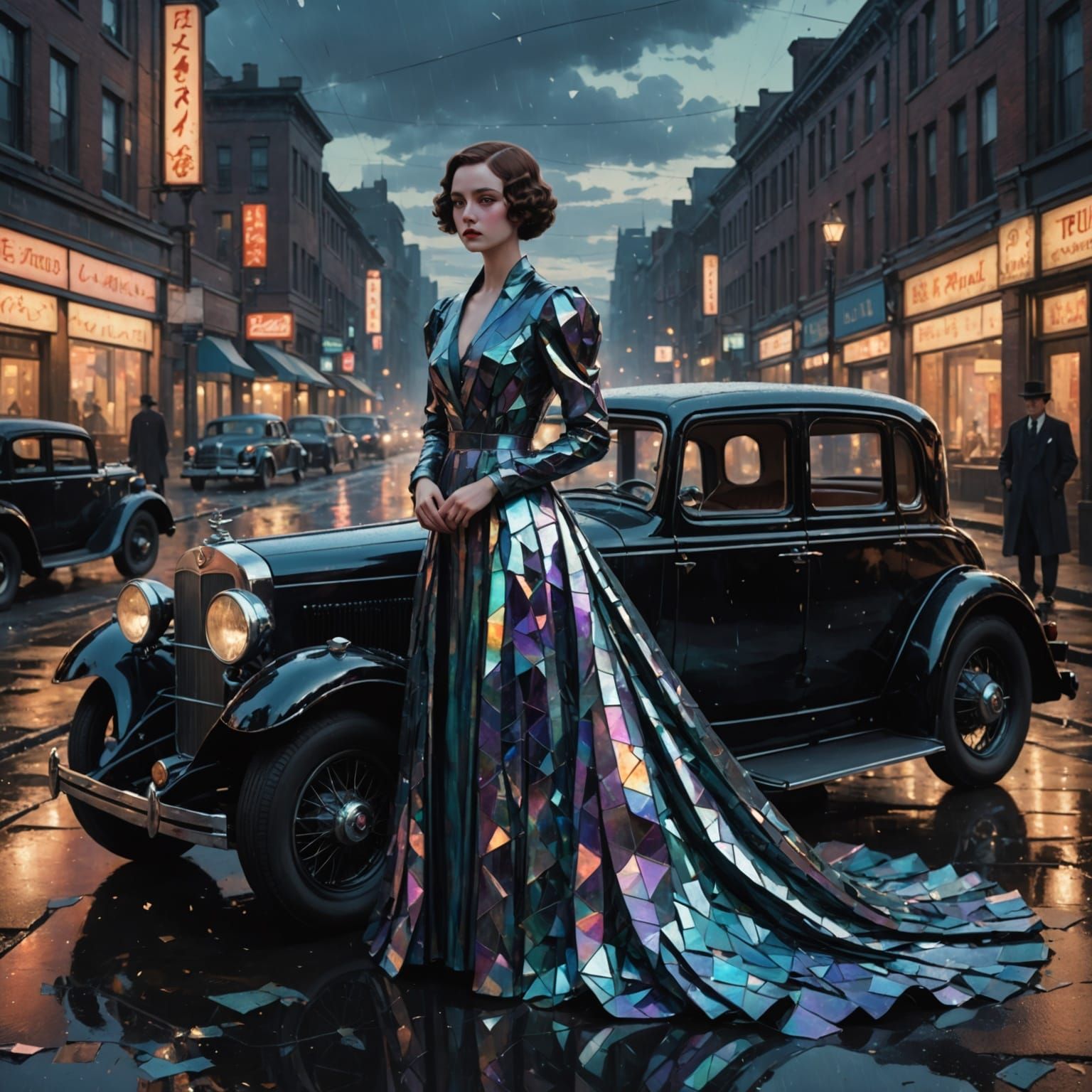 Regal Anime Noblewoman in Shattered Glass Gown