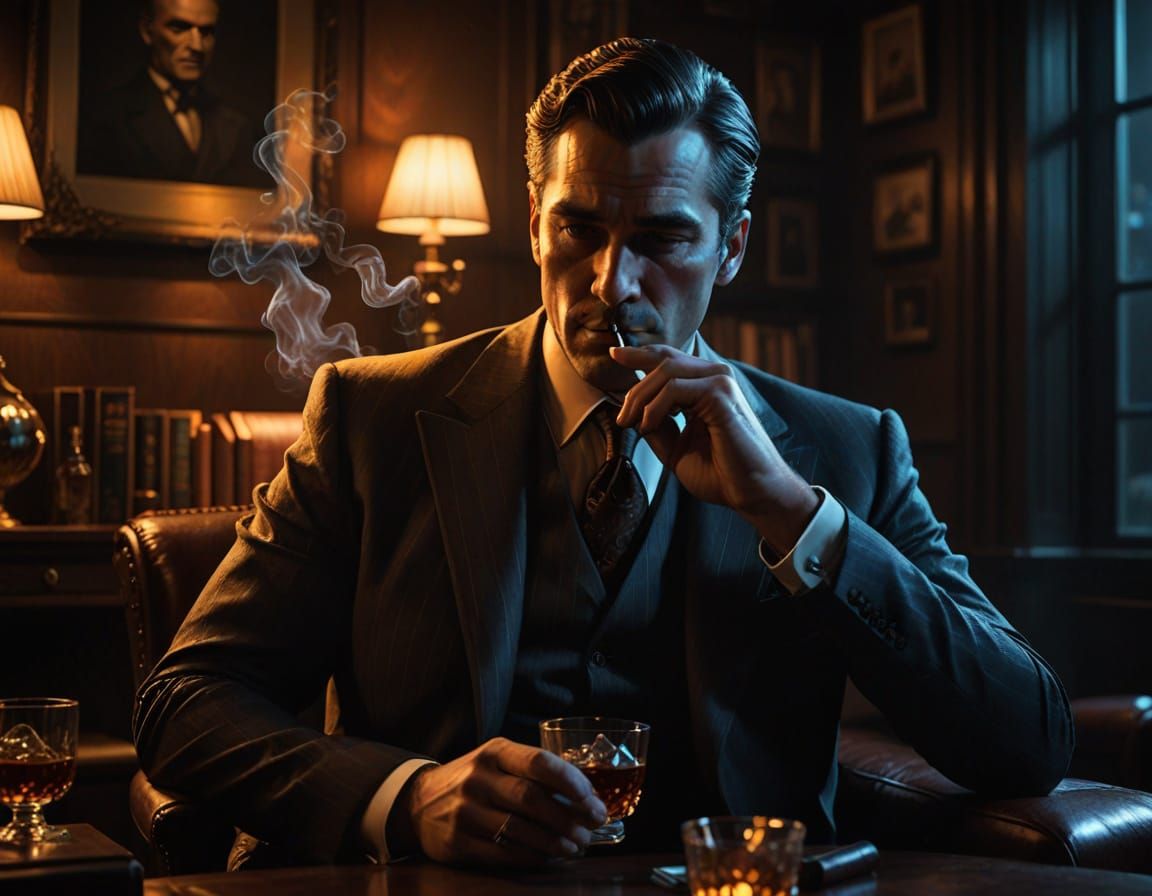 Luxurious Gentleman in Smoky Noir Ambiance