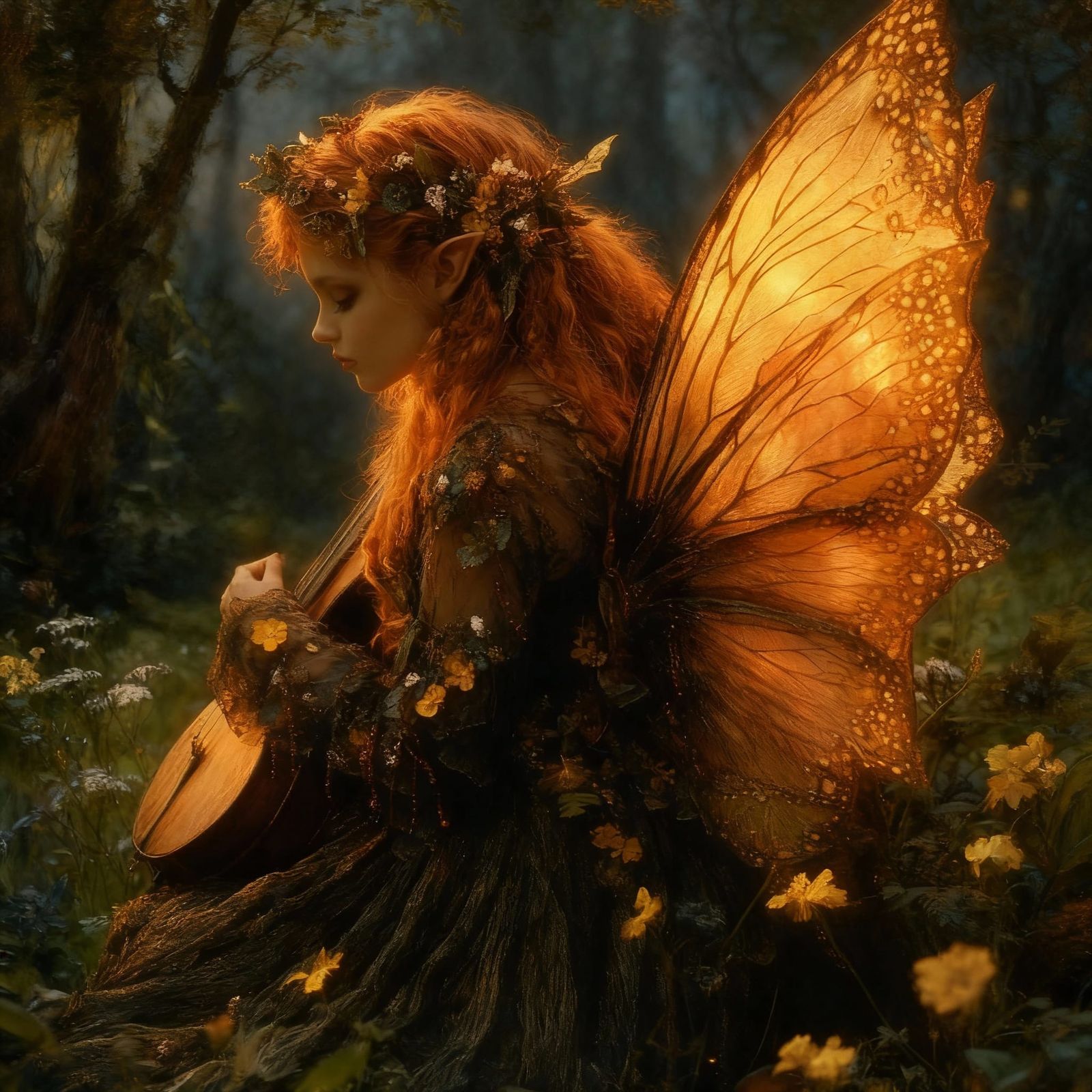 Faerie Musician at Forest Edge, Soft Glow