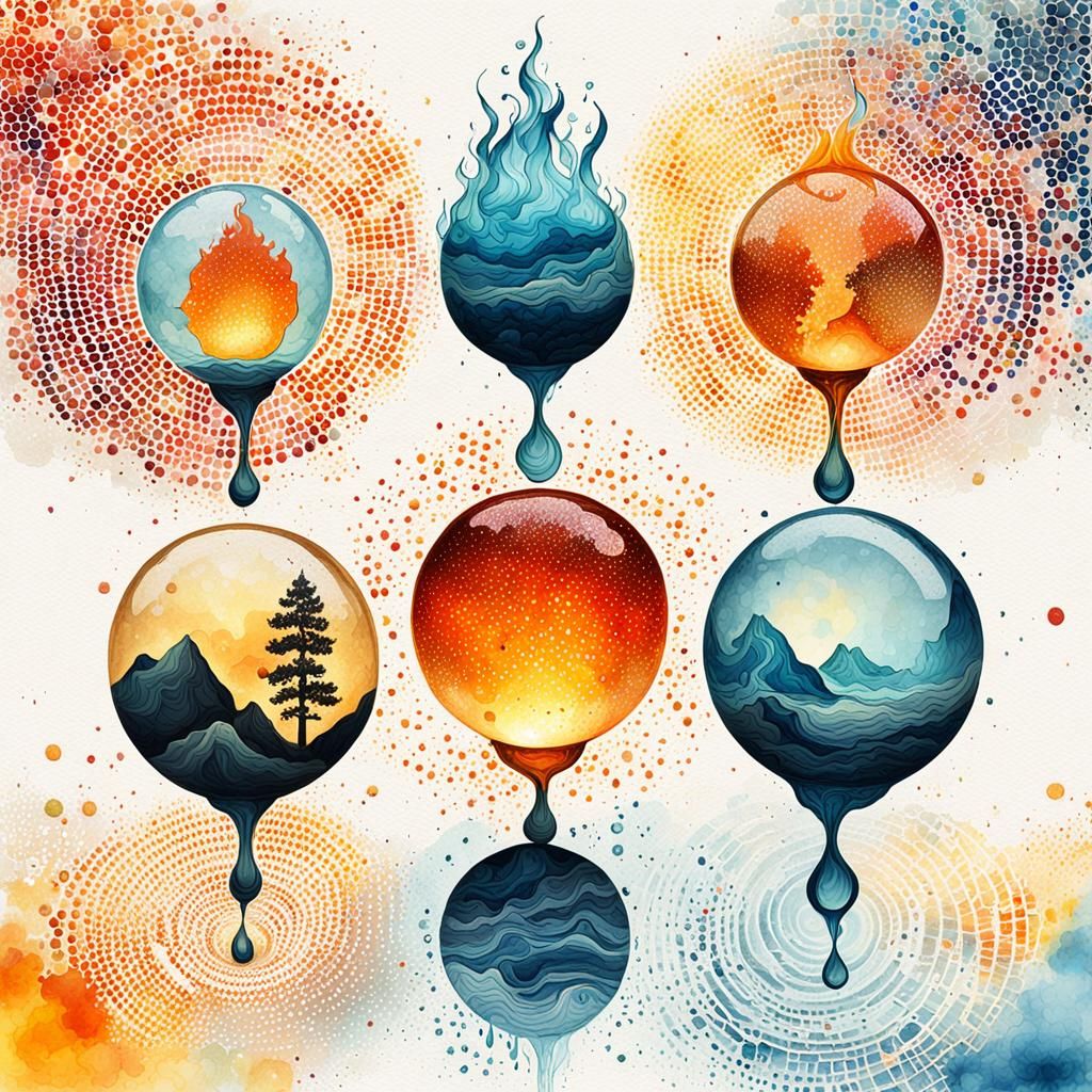 Four Elements in Abstract Pop-Surrealism Style