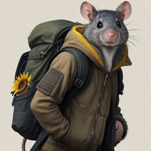 Girl with Rat and Sunflower Backpack