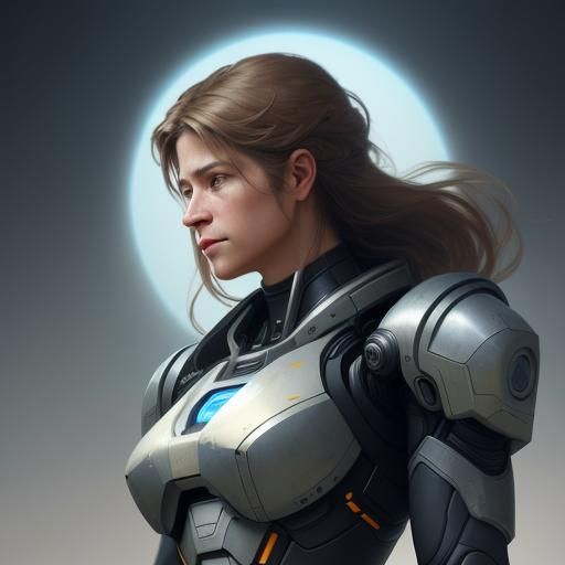 Futuristic Linda Hamilton Portrait in Digital Painting Style