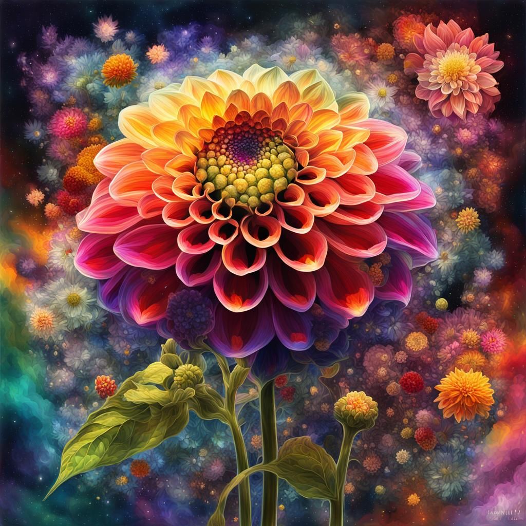 Holographic Floral Double Exposure in Expressionist Style