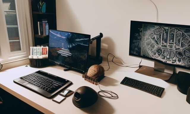 Cozy Home Office with Gaming and Coffee