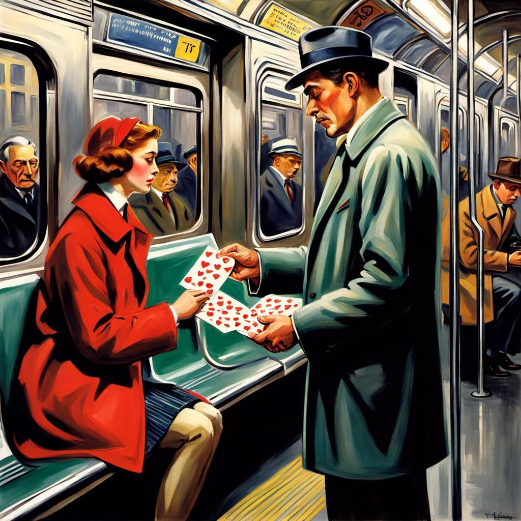 Valentine's Day Subway Scene in Hyperrealistic Style