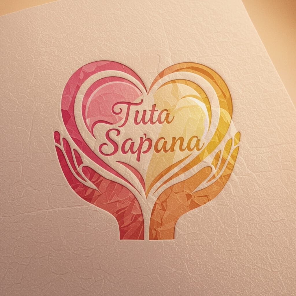 Heart and Hands Logo with 'Tuta Sapana' Inside Curler