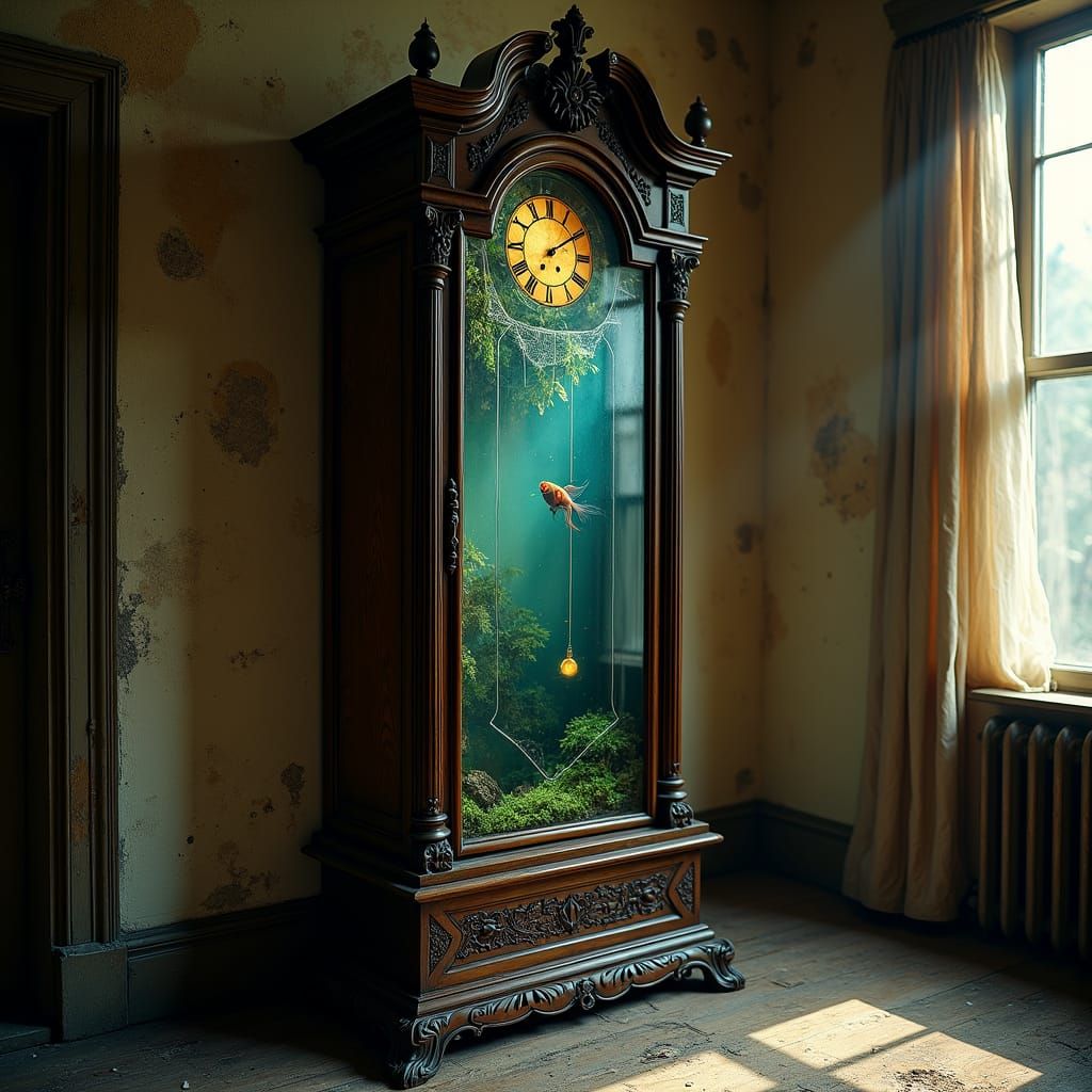 Grandfather Clock Reveals Eerie Fish Tank