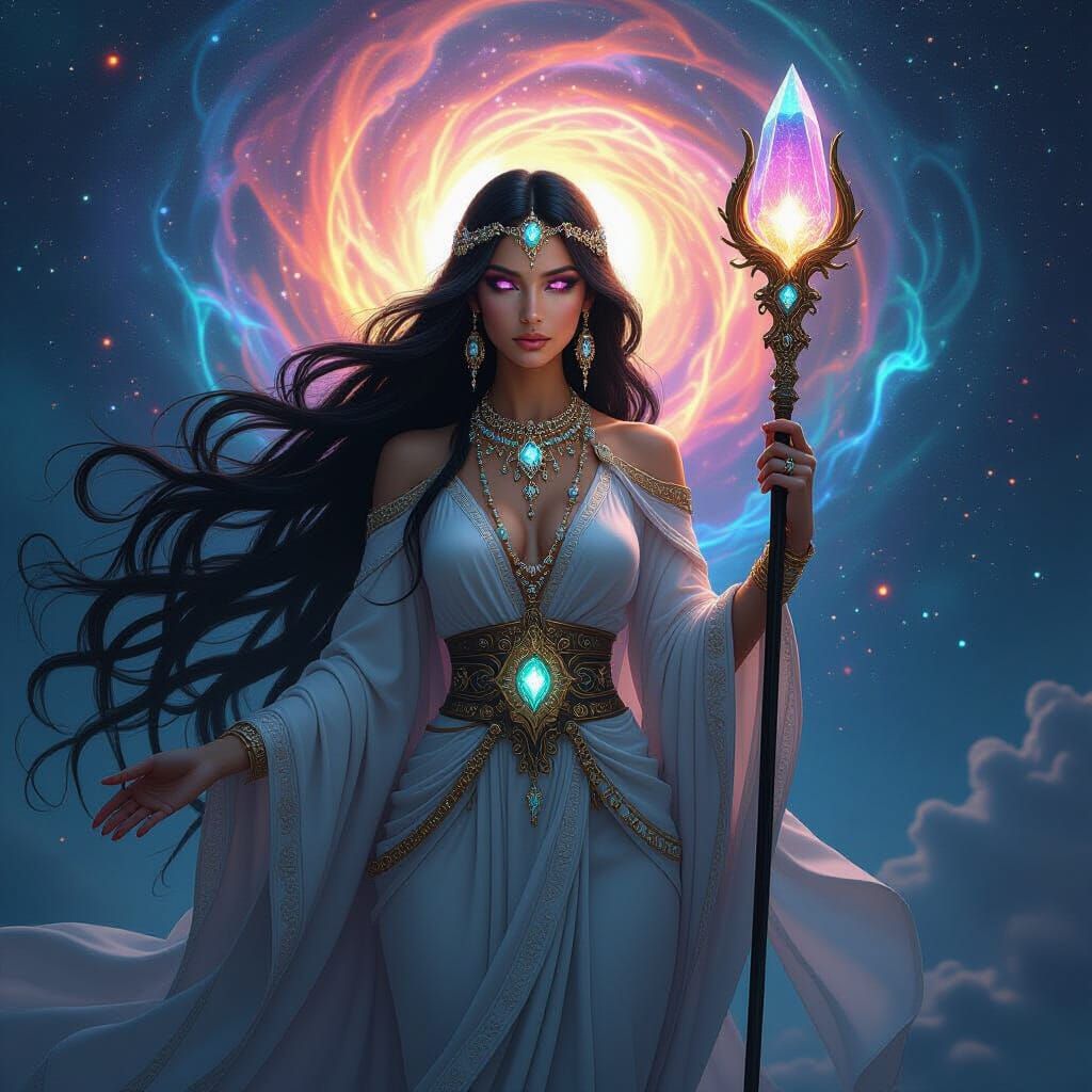 Celestial Goddess with Galaxy in Digital Mysticism Style