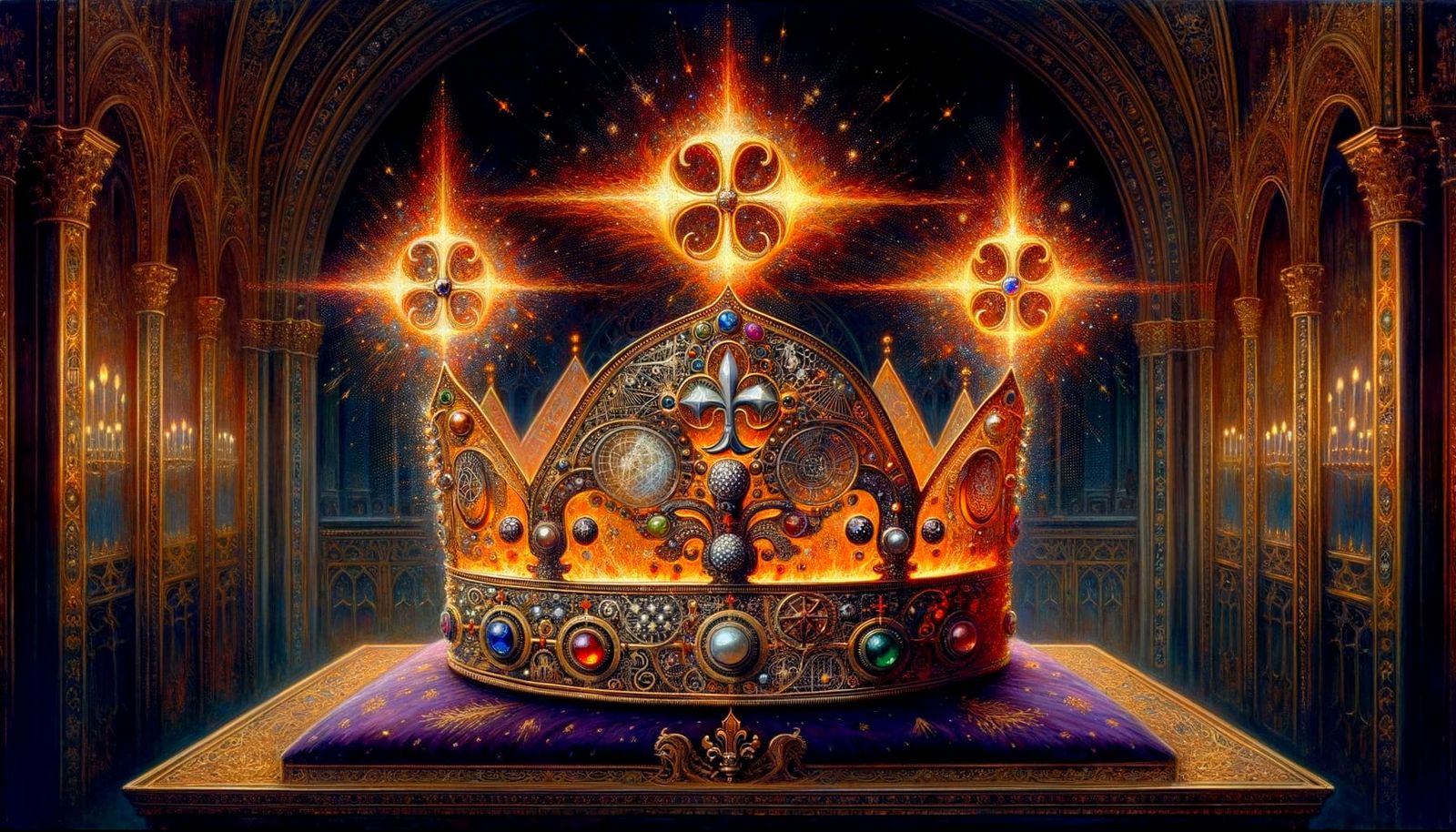 Intricate Royal Crown with Fiery Cosmic Glow