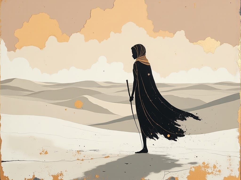 Surreal Desert Wanderer in Golden Dunes