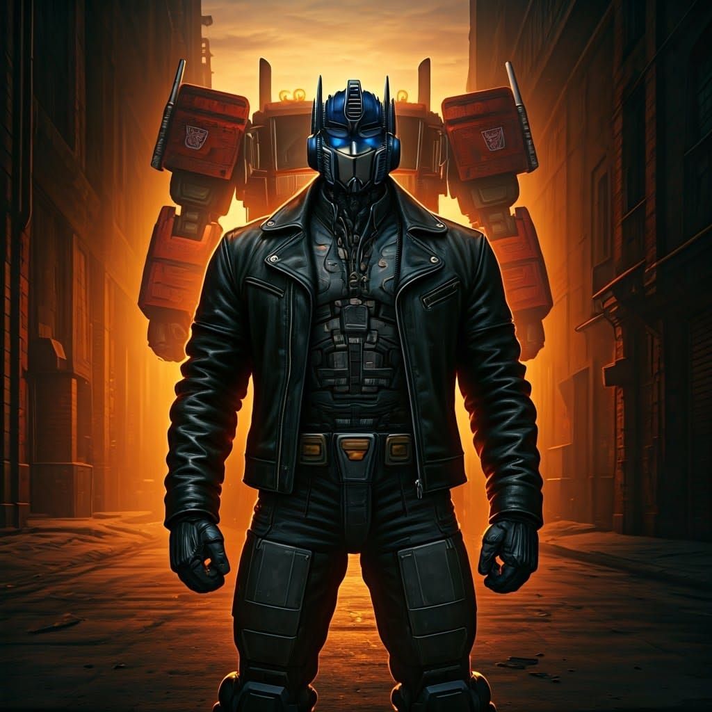 Mechanic and Optimus Prime in Detroit Alleyway
