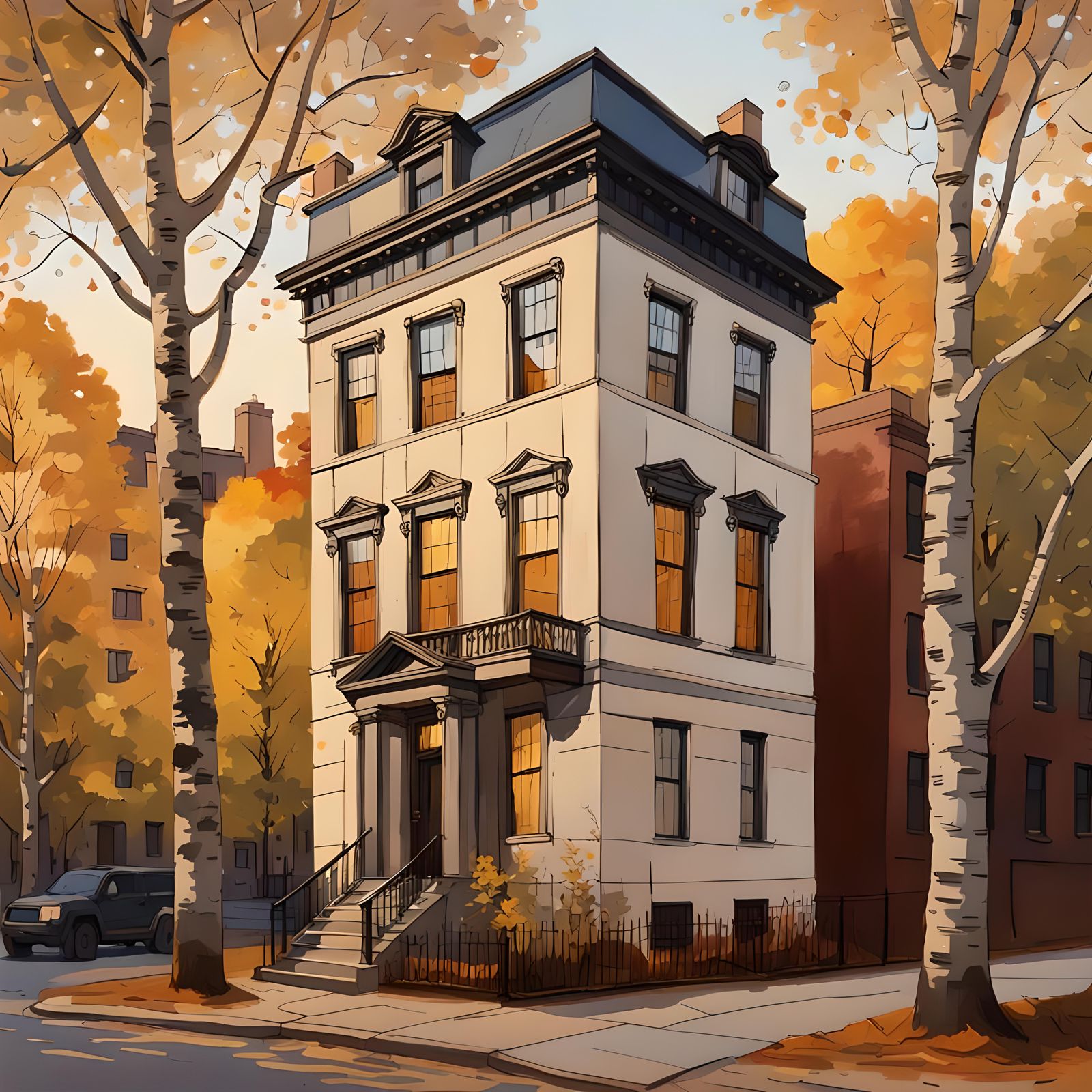 Federalist Building in Boston: Gouache Architectural Sketch