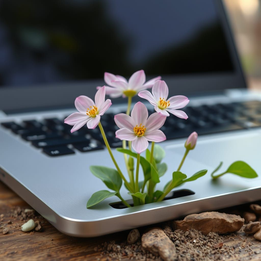 Flowers Bloom from Broken Laptop
