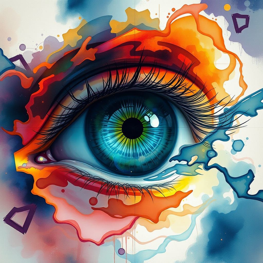 Dreamy Eye with Abstract Watercolor Swirls
