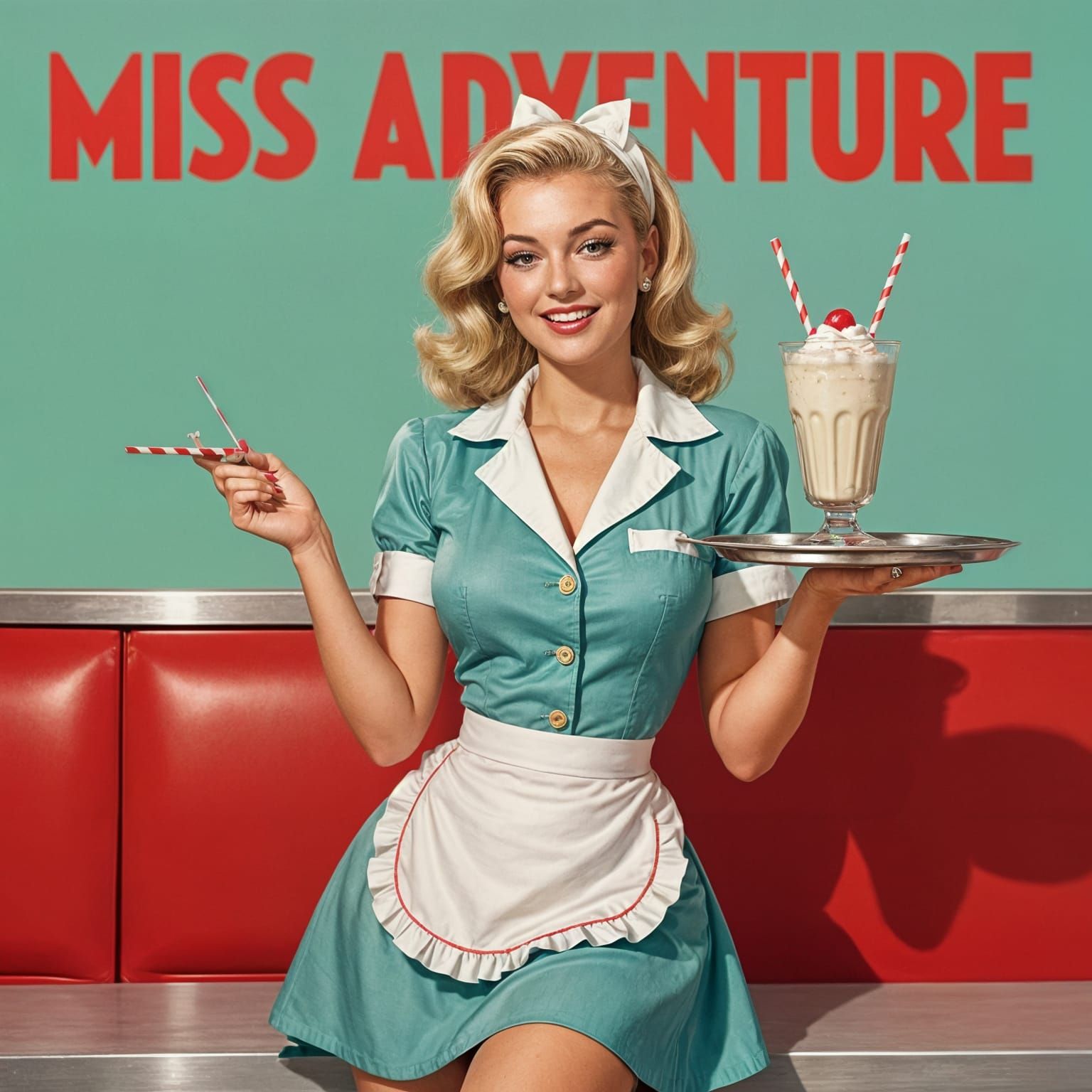 1960s Pinup Waitress with Milkshake