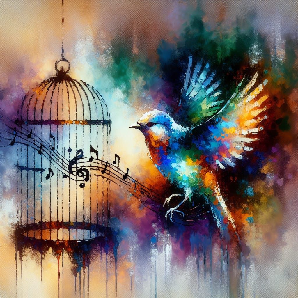 Caged Bird Singing of Freedom: Watercolor Impasto