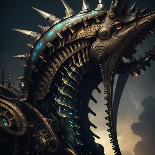 Steampunk Alien Seahorse with Intricate Mechanical Details