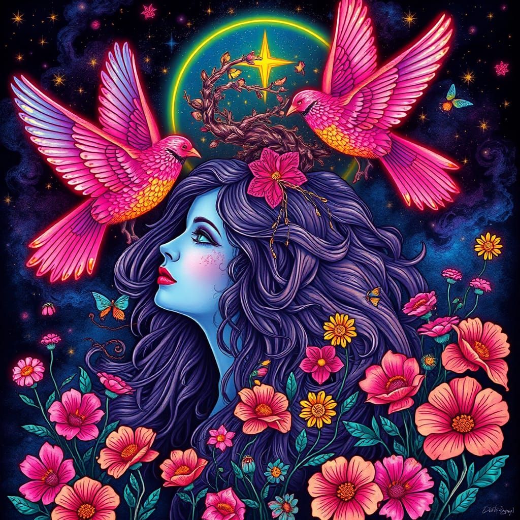 Celestial Women in Neon Lighting: A Magic Realism Fairytale