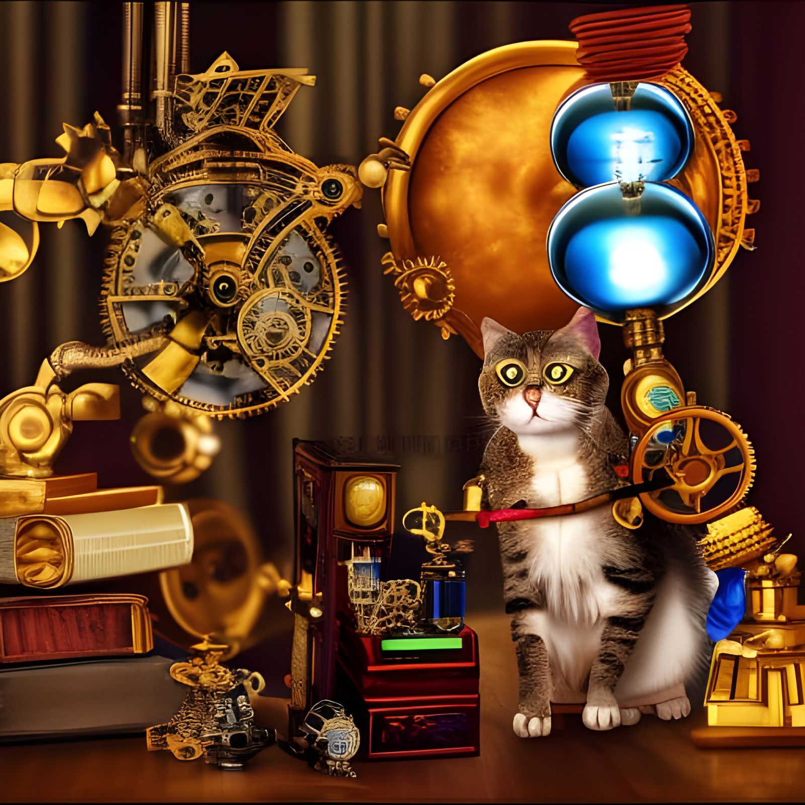 Steampunk Cat Royalty Experimenting with Electricity