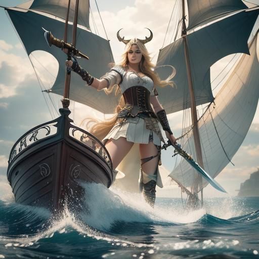 Viking Ship Illustration in Frazetta Style