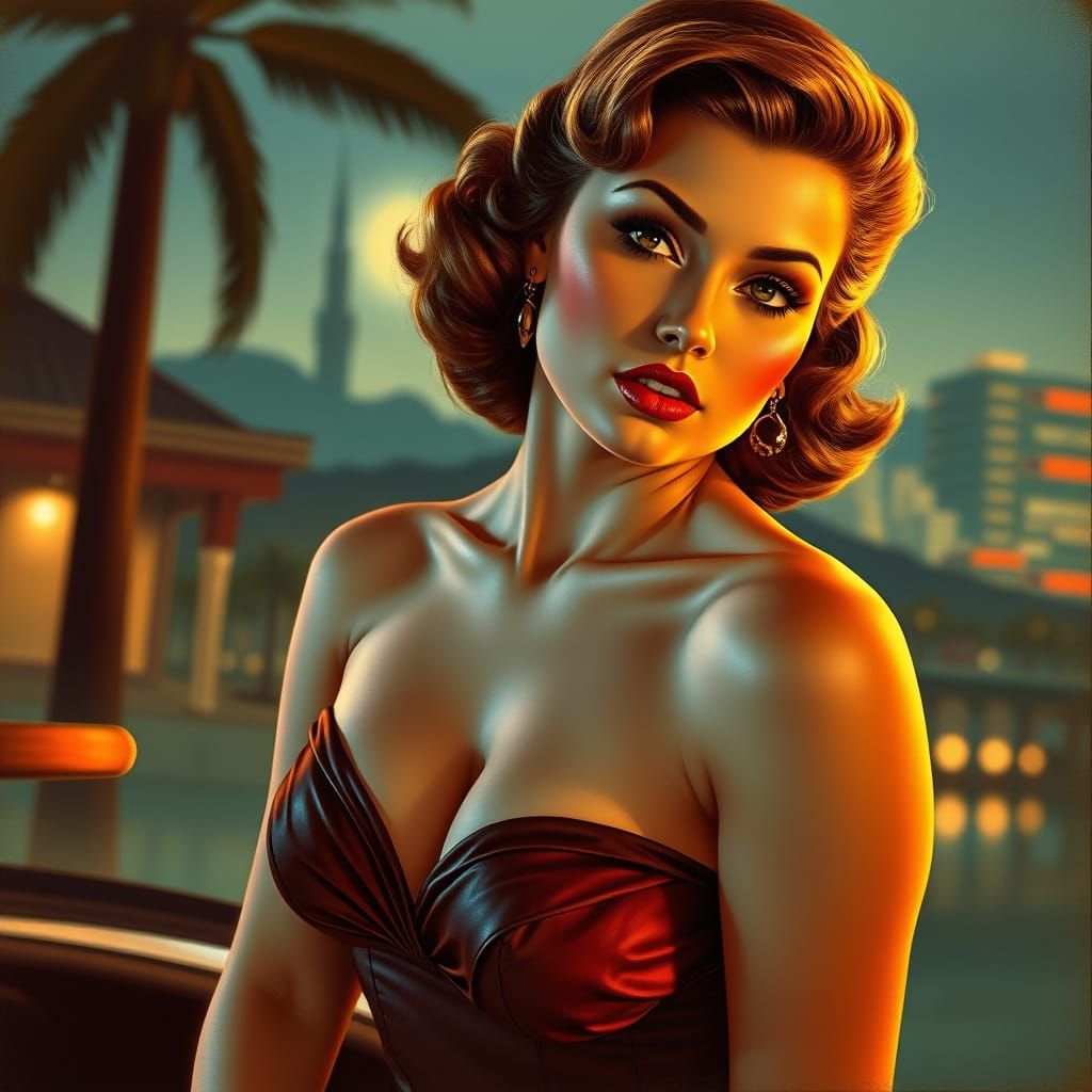Glamorous 1940s Pin-Up Portrait in Photorealistic Style