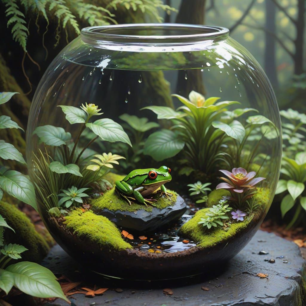 Impressionistic Terrarium Scene in Neo-Expressionist Oil Pai...