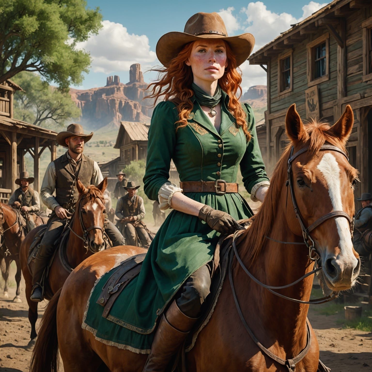 English Woman Rides Horse on Wild West Ranch