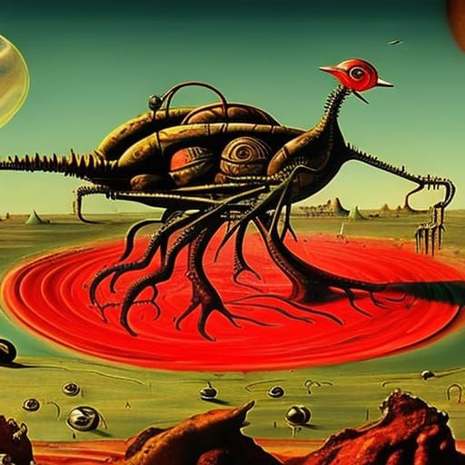 Surreal Alien Steampunk Landscape Inspired by Dali