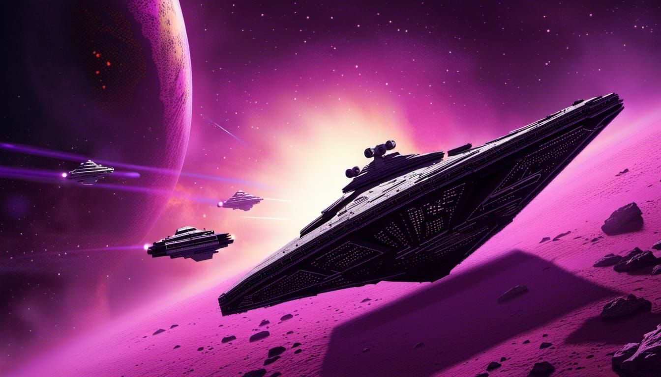 Imperial Star Destroyer Attacks Purple Planet