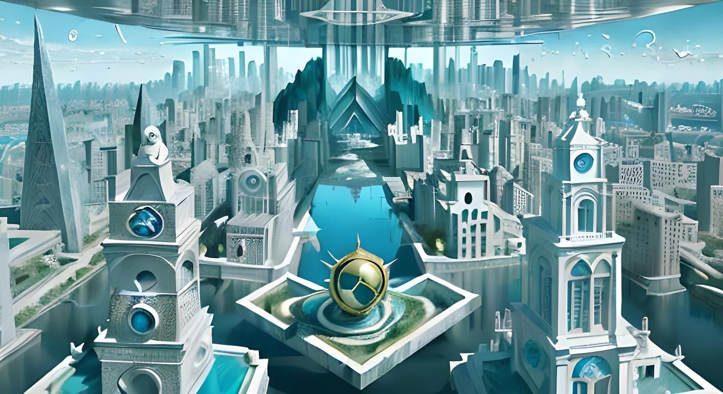 Surreal Cityscape with Floating Clocks