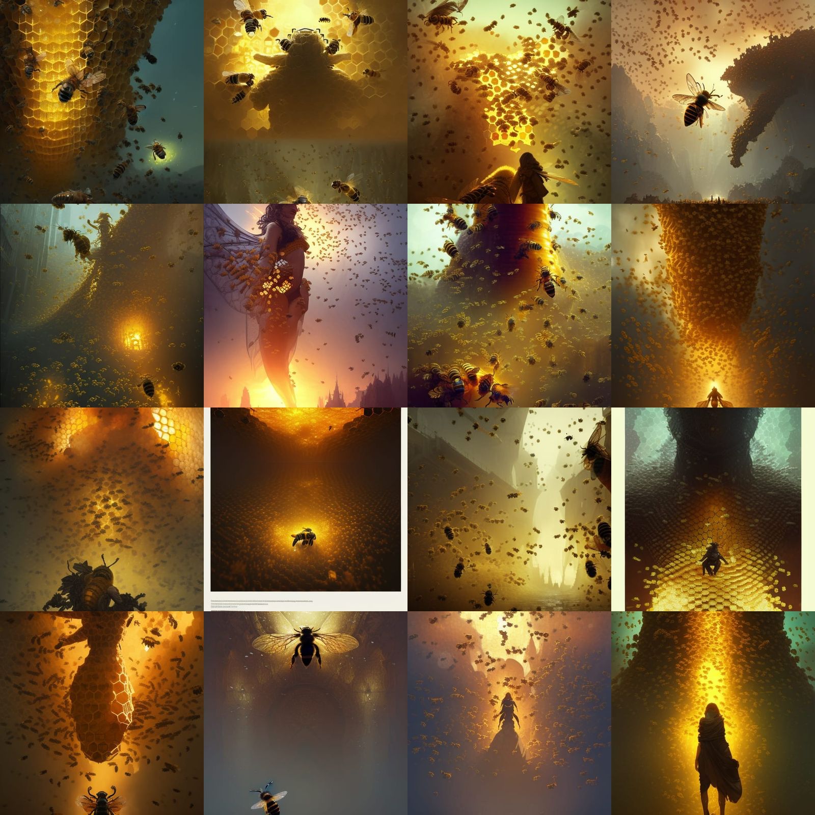 Honeycomb and Bees in Dark Fantasy Concept Art