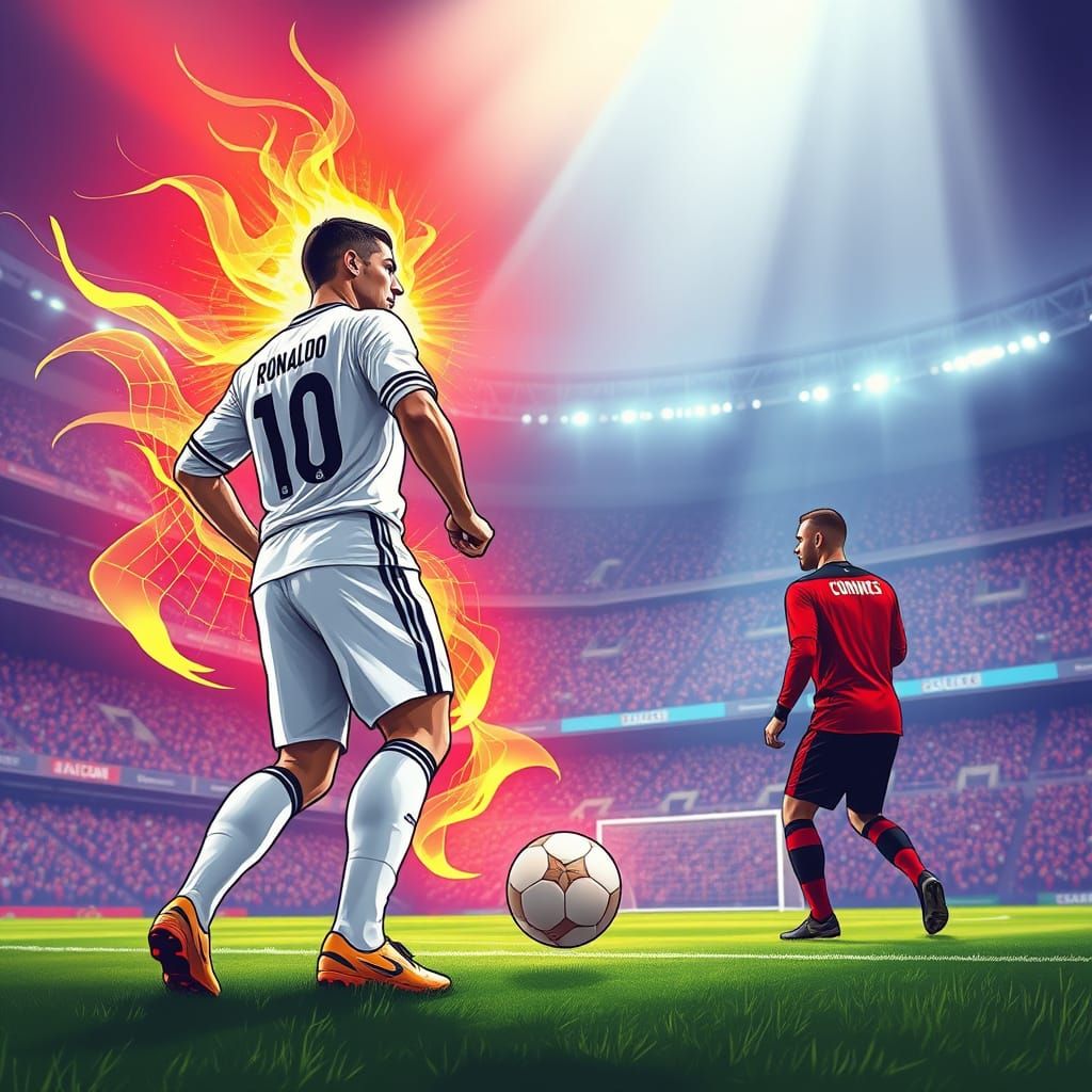 Ronaldo Prepares Fiery Free Kick, Digital Art Style