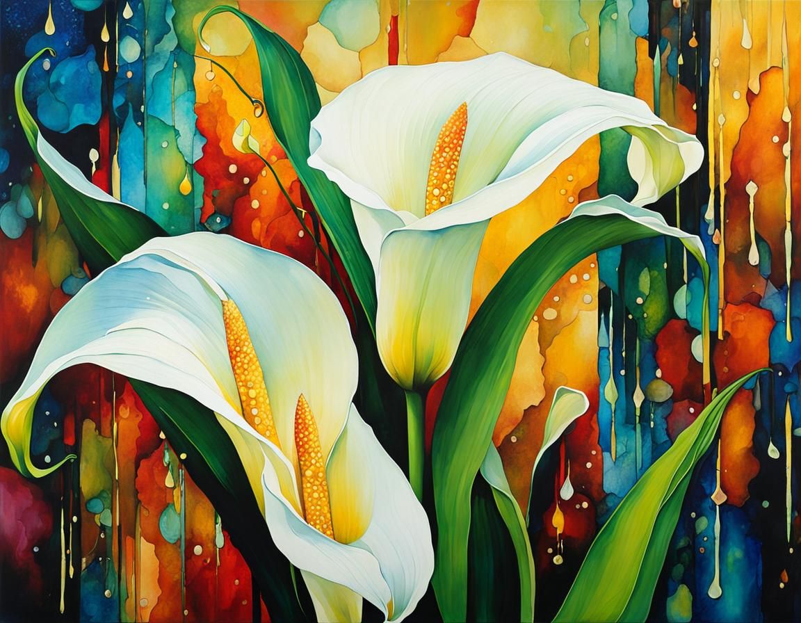 Calla Lilies Dancing in Rain: Alcohol Ink Abstract