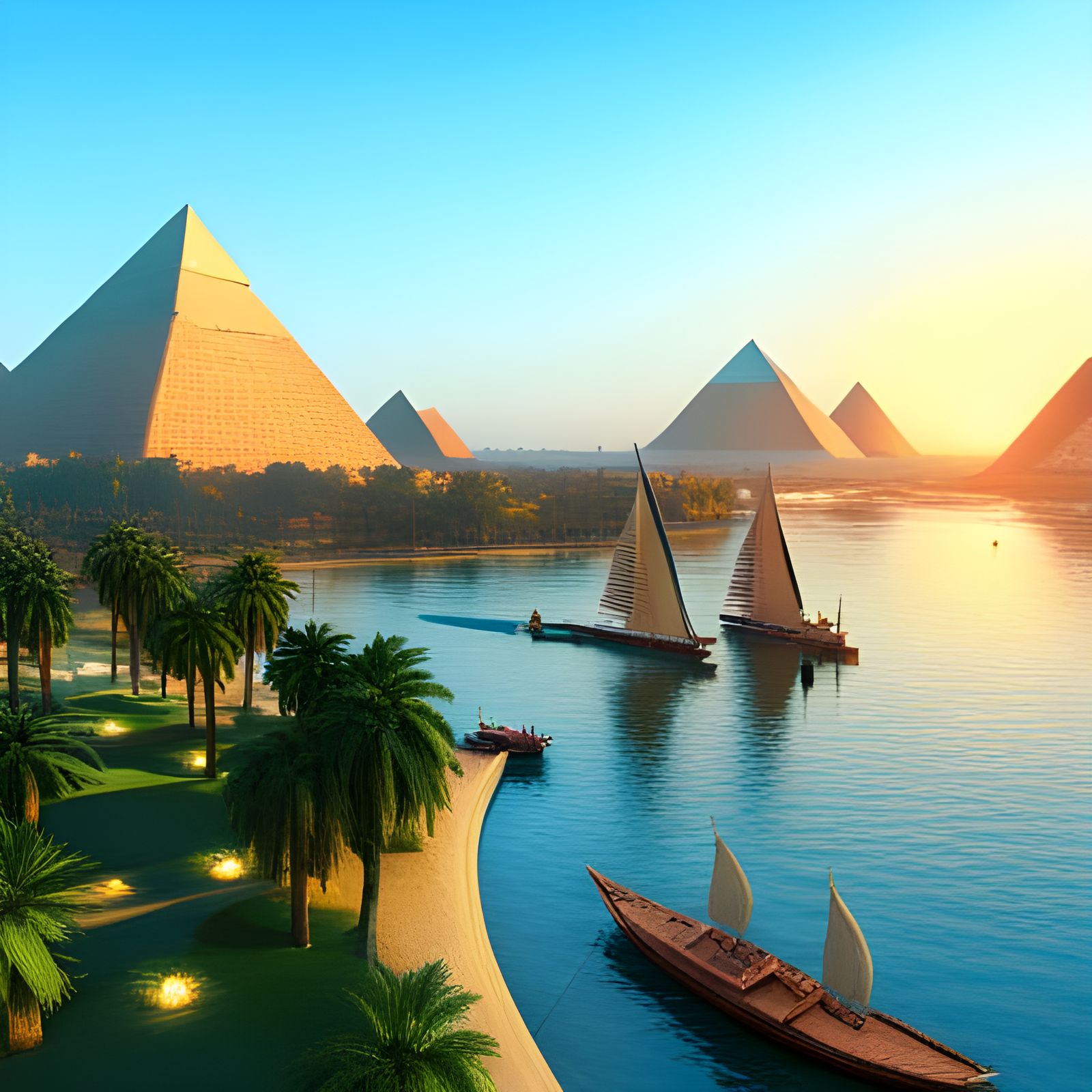 Feluccas on the Nile River at Sunrise