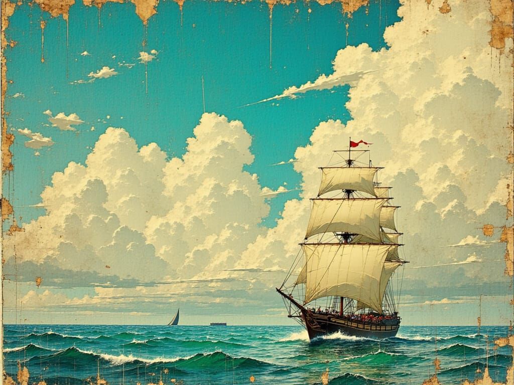 Maxfield Parrish inspired sailing ship