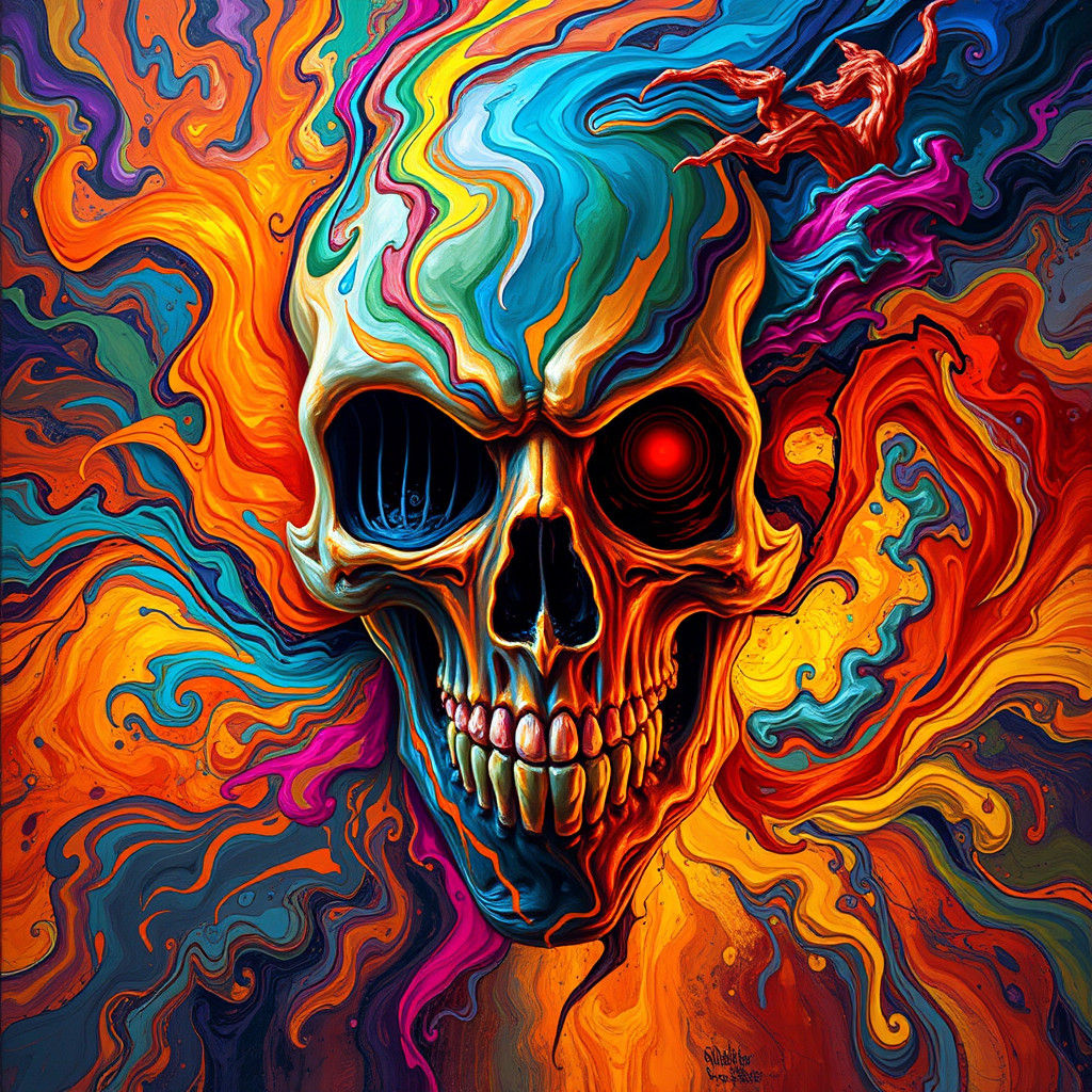 Psychedelic Abstract Skull Face in Matte Painting Style