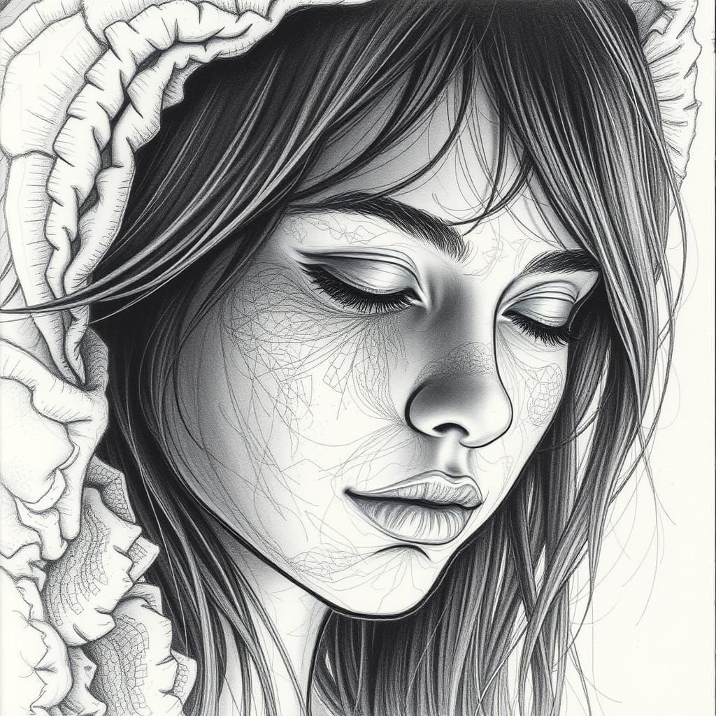 Detailed Charcoal Drawing Evokes Serene Clarity