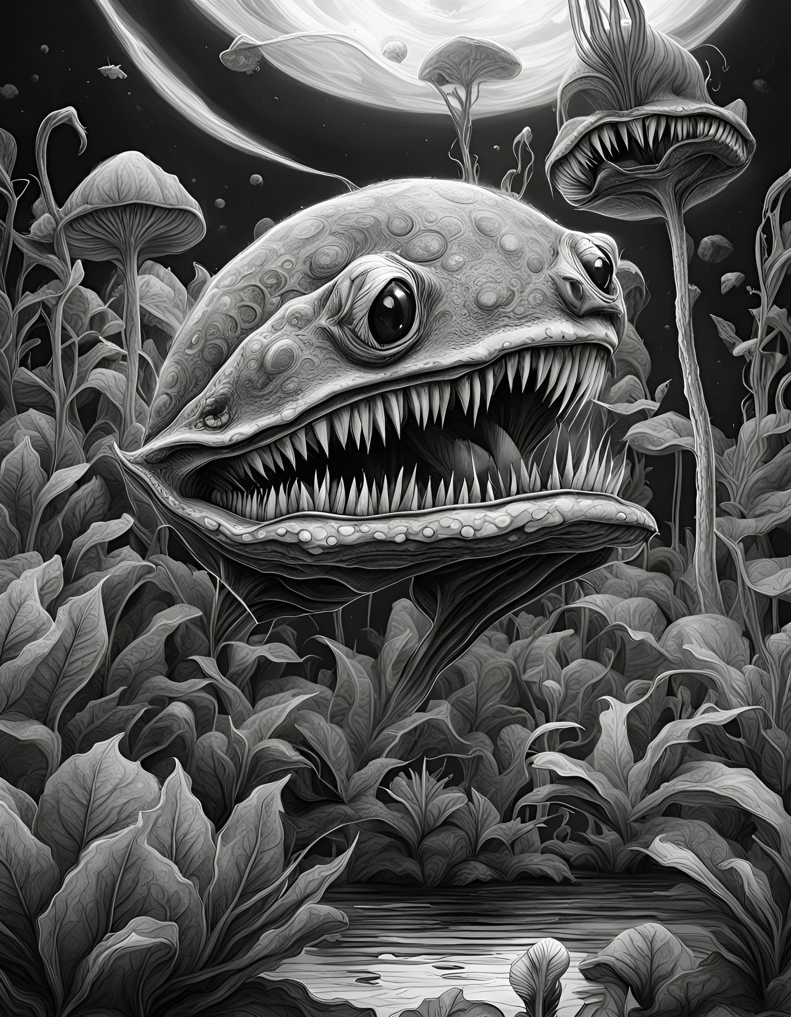 Detailed Ink Drawing of a Venus Flytrap