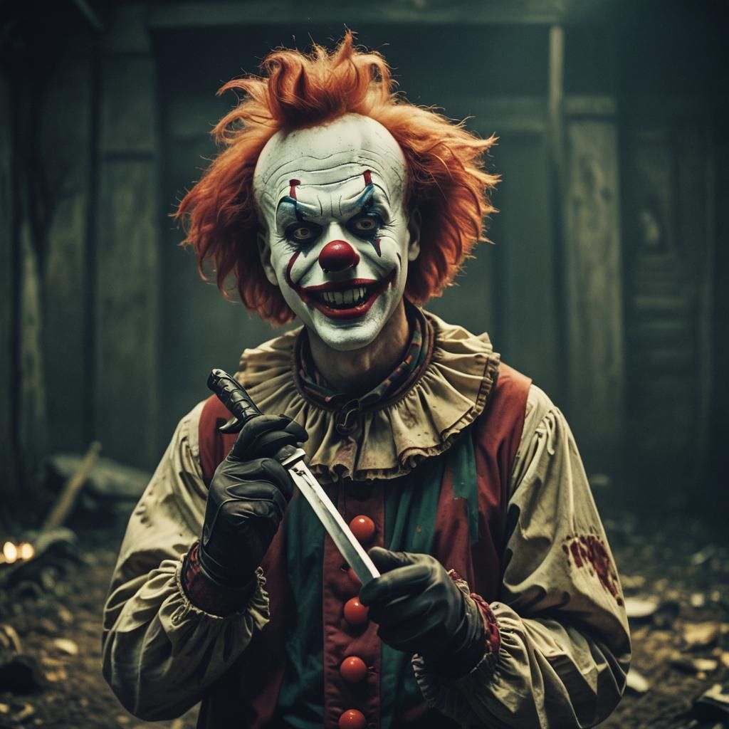 Cinematic Horror Clown with Knife
