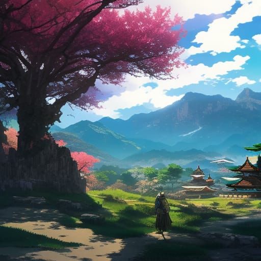 Samurai in Village, Anime Manga Style, 16k