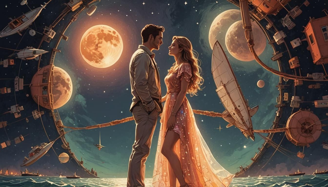 Fantasy Harbor at Sunset in Stipple Comic Art