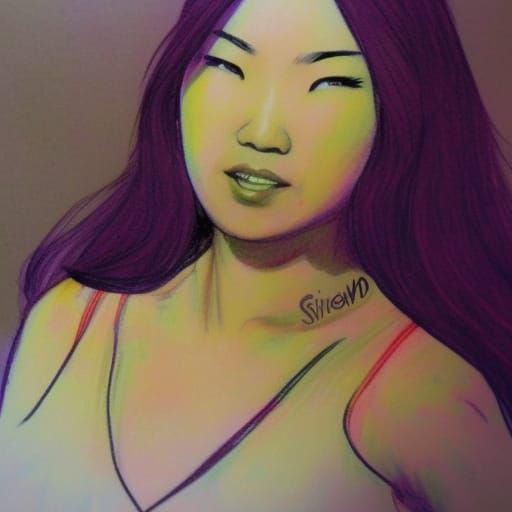 Asian Woman in Crayon, Bill Sienkiewicz Style