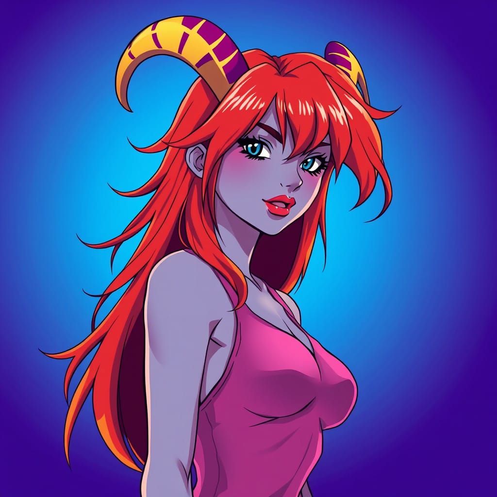 Fiery Aries Woman in Vibrant Anime Style