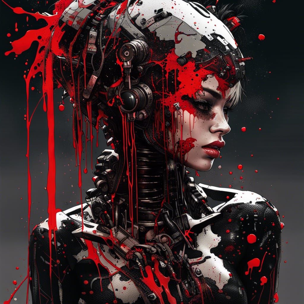 Biomechanical Punk Cyborg in Hyperrealistic Splash Art