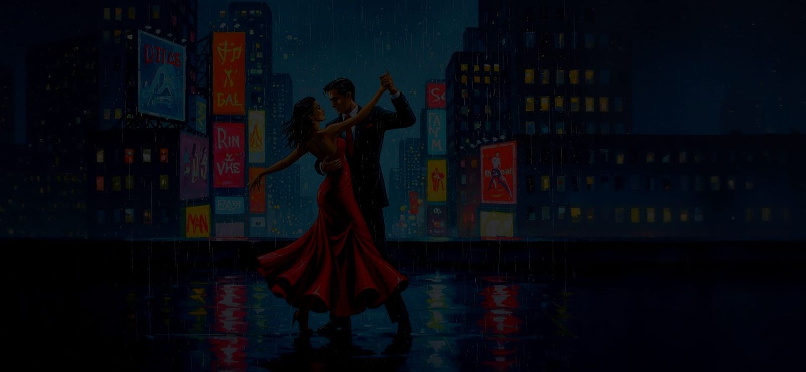 Gotham Rooftop Dance in Vintage Acrylic Painting